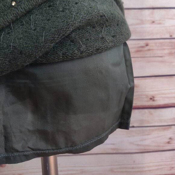 Vintage Gold Beaded Olive Sweater Pencil Skirt - Picture 4 of 8